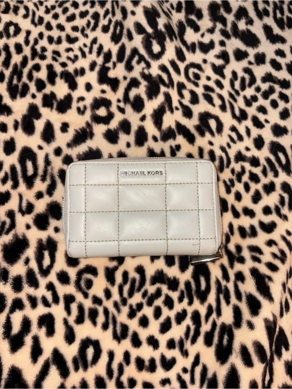 Michael Kors Quilted Leather Zip Wallet in Cream